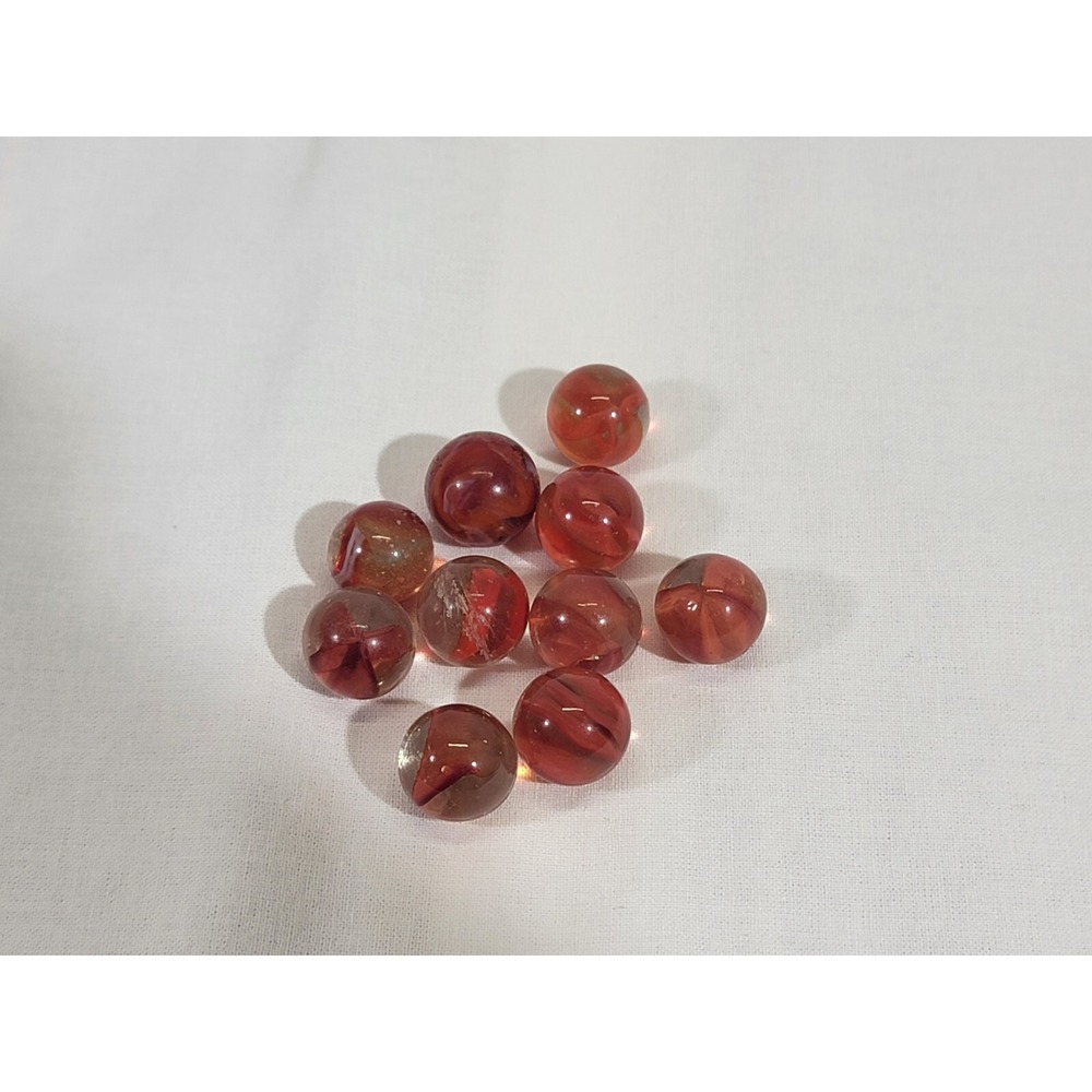 VINTAGE LOT 10 Dark Orange Red Glass Cats Eye Marbles 16mm Swirl Toy Game EUC